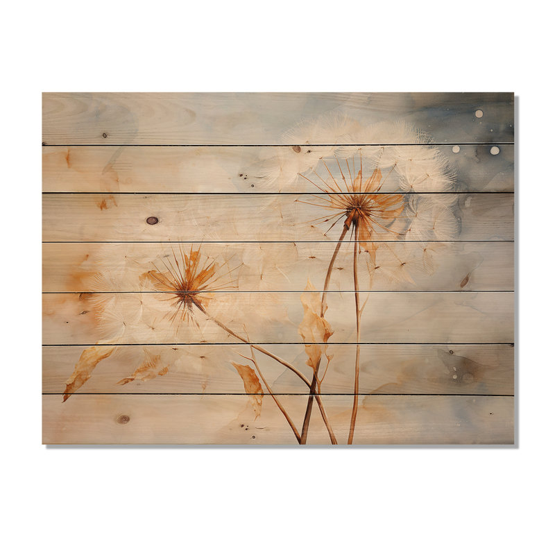 Impression de pétales de pissenlit sur bois naturel, H 30 po x l 40 po x P 0,78 po