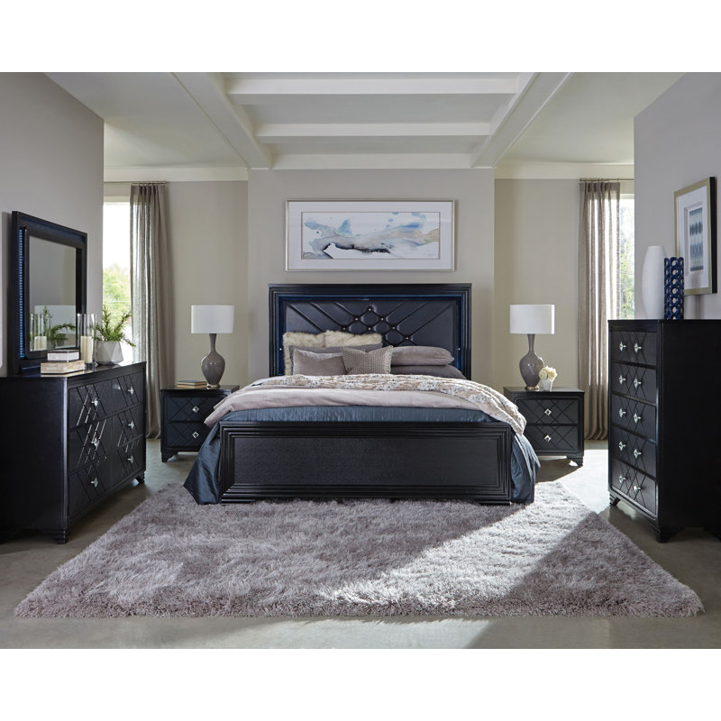 Ensemble de chambre à coucher à panneau d'éclairage DEL Grimaud Lorianne, 5 pièces, Très grand