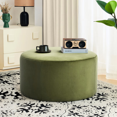 Rond en velours olive - 29,75 pouces de largeur, 16,76 de hauteur, sert de repose-pieds ou de siège supplémentaire, style moderne et élégant dans un abat-jour idéal pour l'apparence