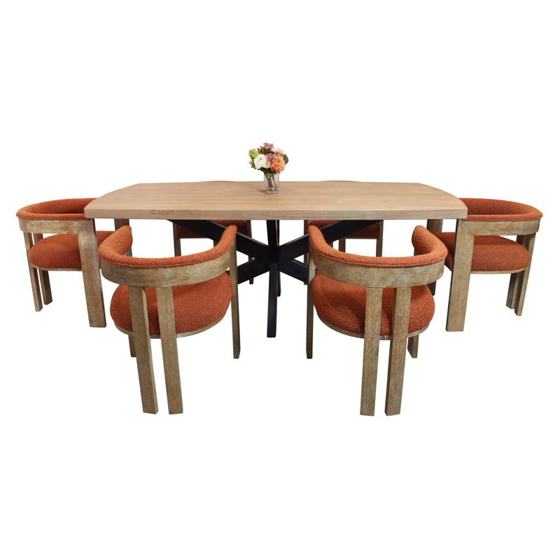 Logan Set With 82" Dining Table And Trish Rust Arm Chairs, 7 Pieces: Table, 6 Chairs