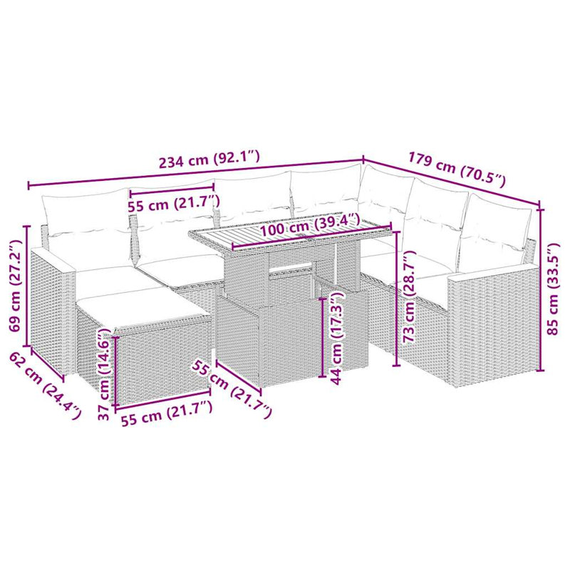 Ensemble de canapé de jardin Vidaxl PE