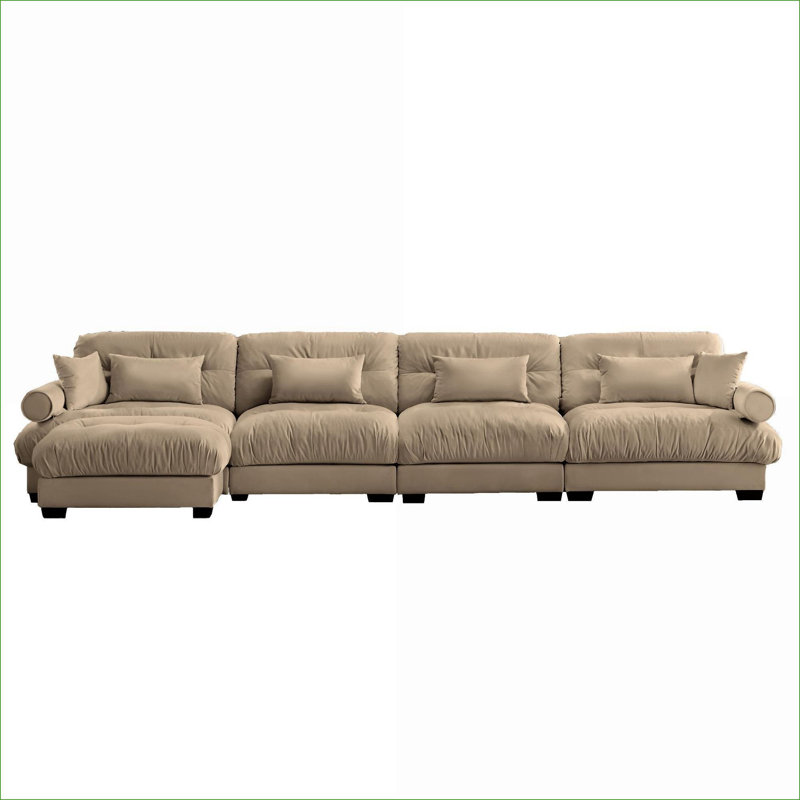 Luxurious Oversized Velvet Sectional, Camel Velvet, 35" H x 166" W x 37" D