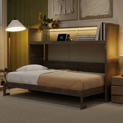 Lit escamotable simple TG avec bureau, lumière DEL et station de charge USB