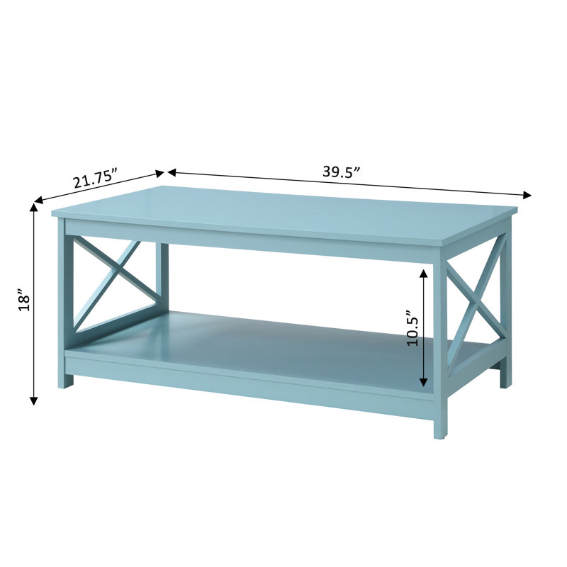 Darek 4 Legs Coffee Table with Storage, Sea Foam Blue