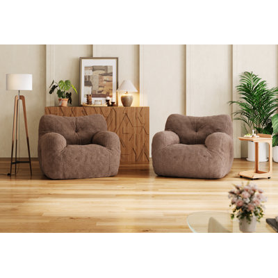 Compression Medium Teddy Fabric Bean Bag Chair (Set of 2)