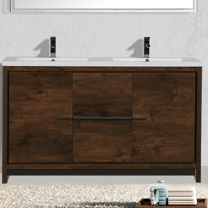 Plateau de meuble-lavabo double blanc avec lavabo 58,75 po Chelsei