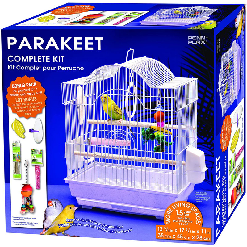 Ensemble de démarrage pour petits oiseaux avec cage à oiseaux et accessoires - Style arche - Blanc