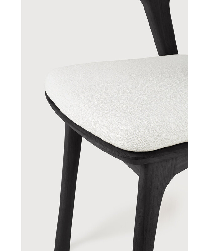 Bok Outdoor Teak Dining Side Chair, Teak Black Frame/Off White Cishion