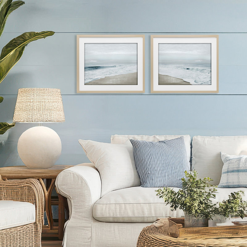 Ensemble de 2 reproductions encadrées sous verre Morning Bliss Coastline, par Natalie Carpentieri, H 13 po x l 16 po