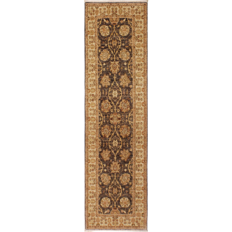 Tapis de couloir noir / brun en laine noué à la main de style oriental 3 pi 1 po x 9 pi 3 po Grigori