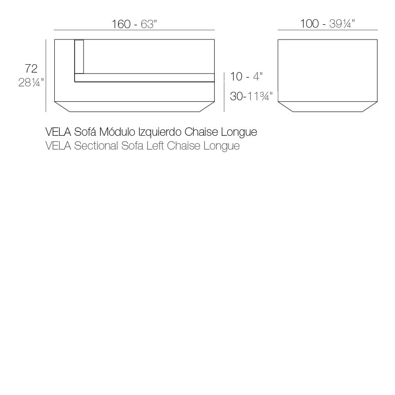 Vela Left Chaise Lounge with Cushion