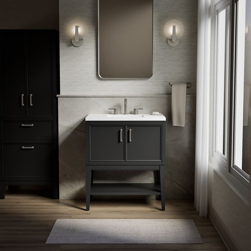 Armoire de meuble-lavabo sur pied simple avec lavabo et comptoir en quartz 30 po Winmore, Gris ardoise, 30"