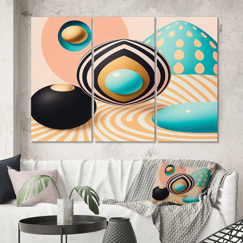 Blue Moon Universe - 3 pièces sur toile, H 20 po x l 36 po x P 1 po, Toile tendue