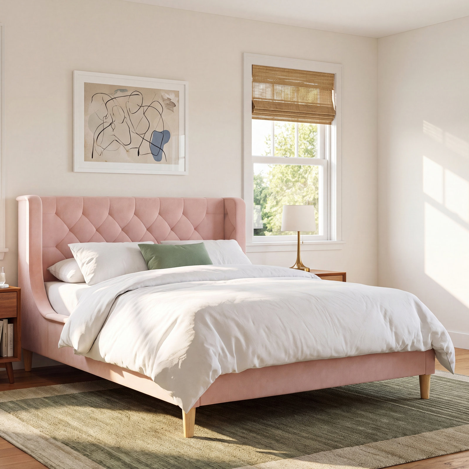 Ambrosia Full Platform Bed, Pink, Full