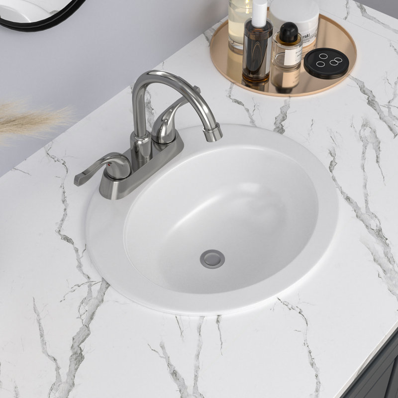 20" x 18" Drop-in Bathroom Sink White Ceramic Topmount  Oval Bathroom Sink with Three Faucet Hole