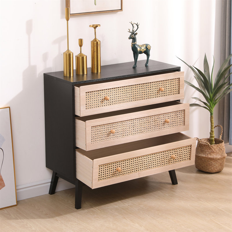 Engemann 80cm W 3 - Drawer Chest of Drawers, Natural/Black