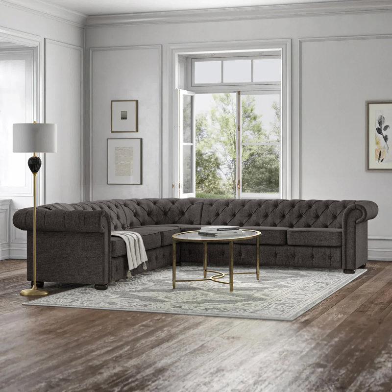 Huskins Upholstered L-Shaped Sectional Symmetrical, Heathered Dark Gray Linen