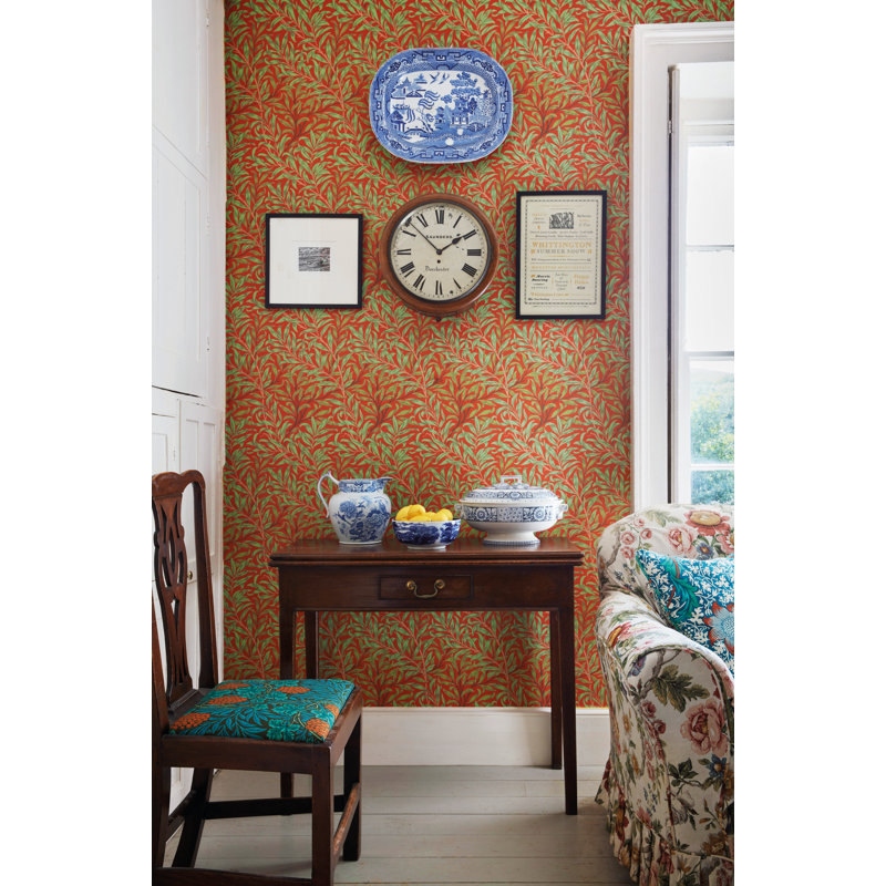 Willow Bough Wallpaper, Pink/Leaf Green