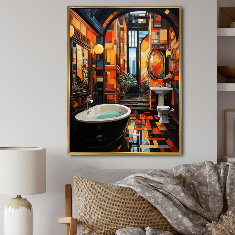 Lilamae Bathroom Art Deco Glam - Impression sur toile encadrée pour salle de bain, H 32 po x l 16 po x P 1 po