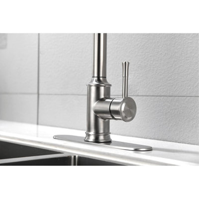 Brushed Nickel Kitchen Faucet With Pull-Down Spray, Stainless Steel, 3 Output Modes, Easy To Clean Surface Steel Pull Out Faucet, Nickel, 360 Rotating Nozzle, Water Settings, Elegant