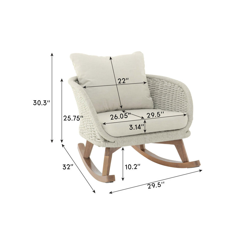 Chaise berçante en osier 29,5 "avec polyester doux (ensemble de 2), Beige, Beige
