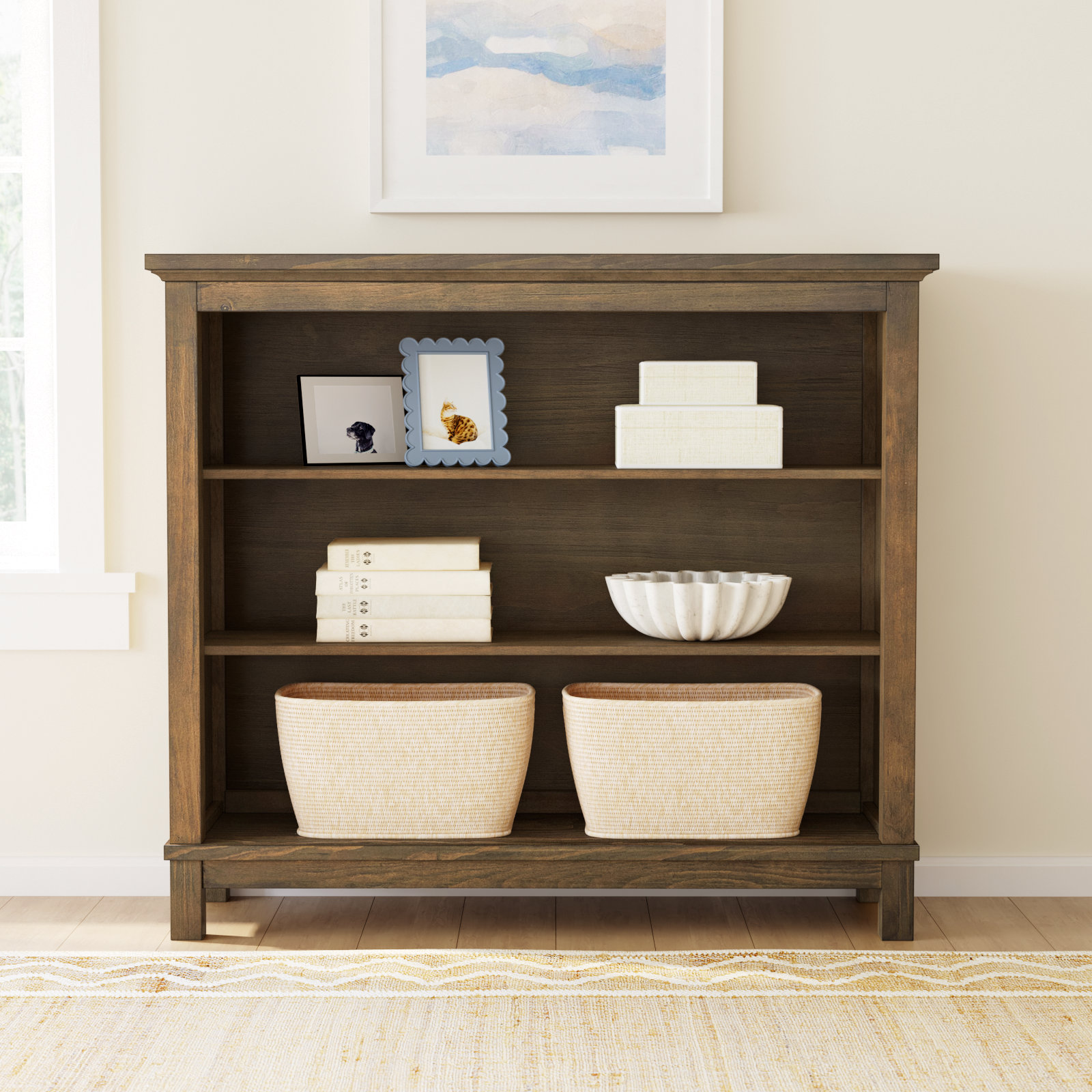Aceline Wide Bookcase, Harvest Brown