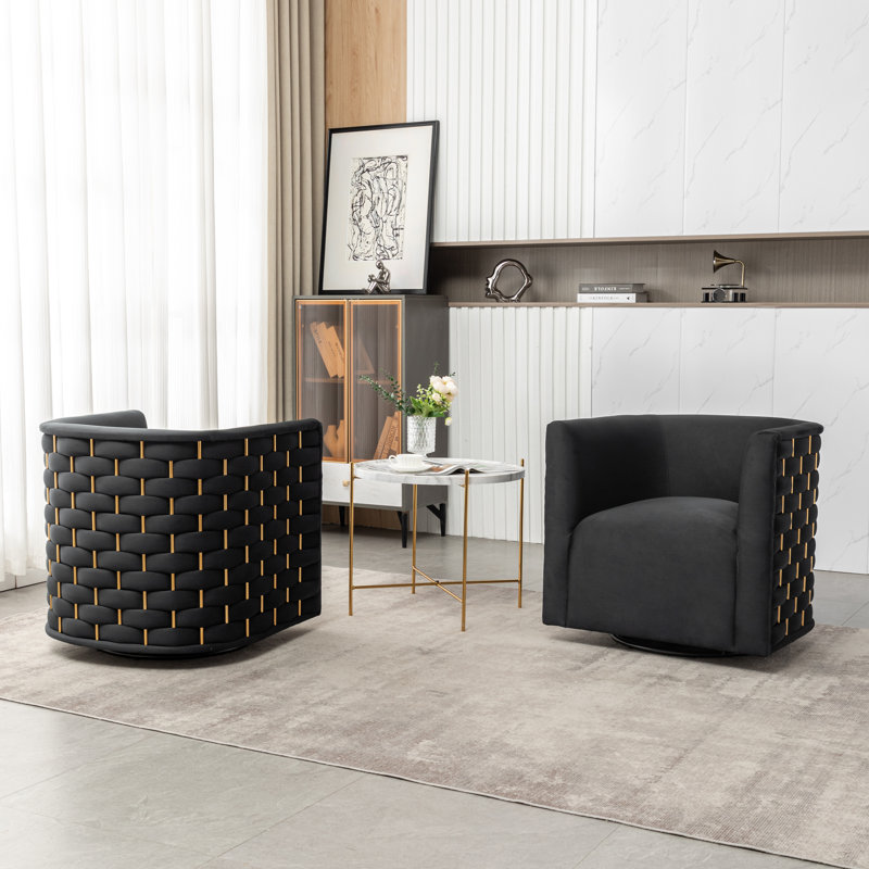 Occie Velvet Swivel Barrel Chair, Black Velvet