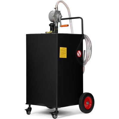 40 Gallon Black Fuel Caddy, Heavy Duty Alloy Steel Portable Transfer Tank with Manual Pump and 4 Wheels for Gas, Diesel, Truck, Tractor, Boat and Farm Use
