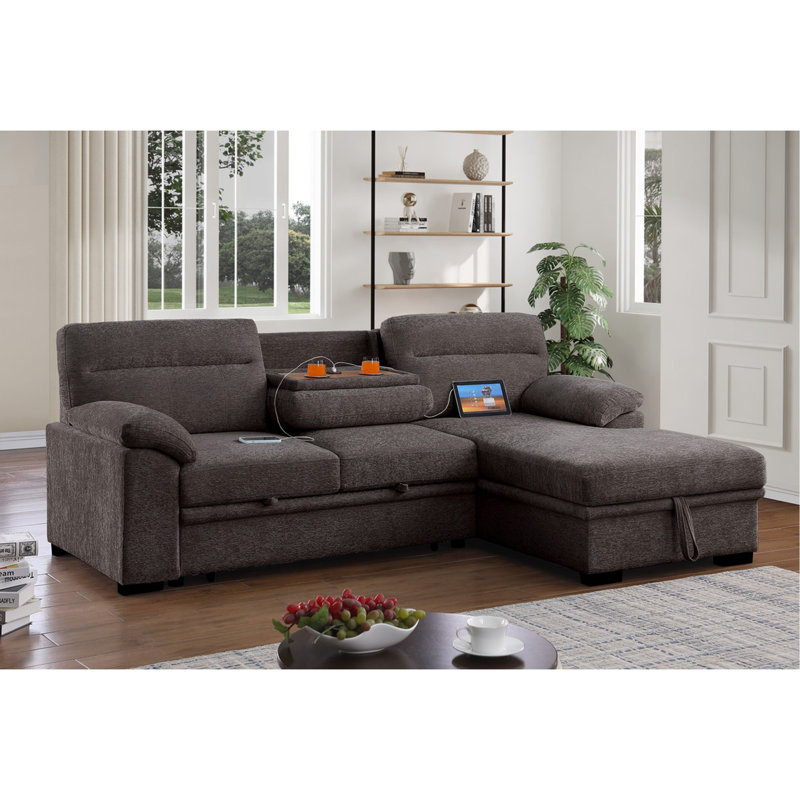 Canapé-lit modulaire en chenille en tissu brun de 94 po avec méridienne Kipriano II