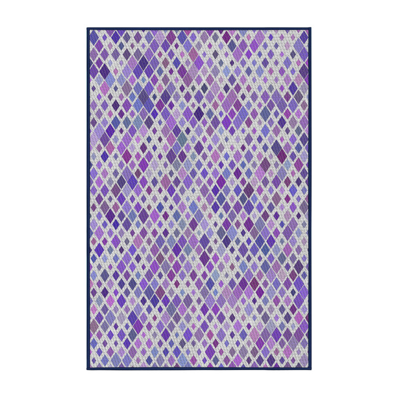 Tapis géométrique bleu / blanc Homan, Rectangle 5 pi x 7 pi