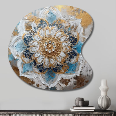 Tiras - Boho Mandala Unique Shape Metal Wall Art, Blue Asymmetrical Metal Art Print