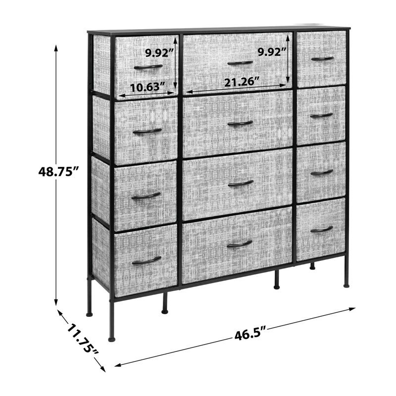 Sorbus 12-Drawer Gray and Black Fabric Dresser with Steel Frame