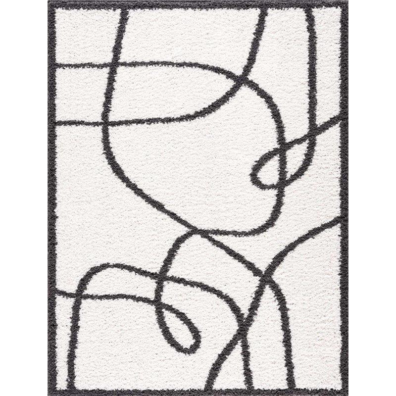Rectangle Danicka Abstract Machine Woven Polyester Area Rug in White/Black, Rectangle 2' x 3'