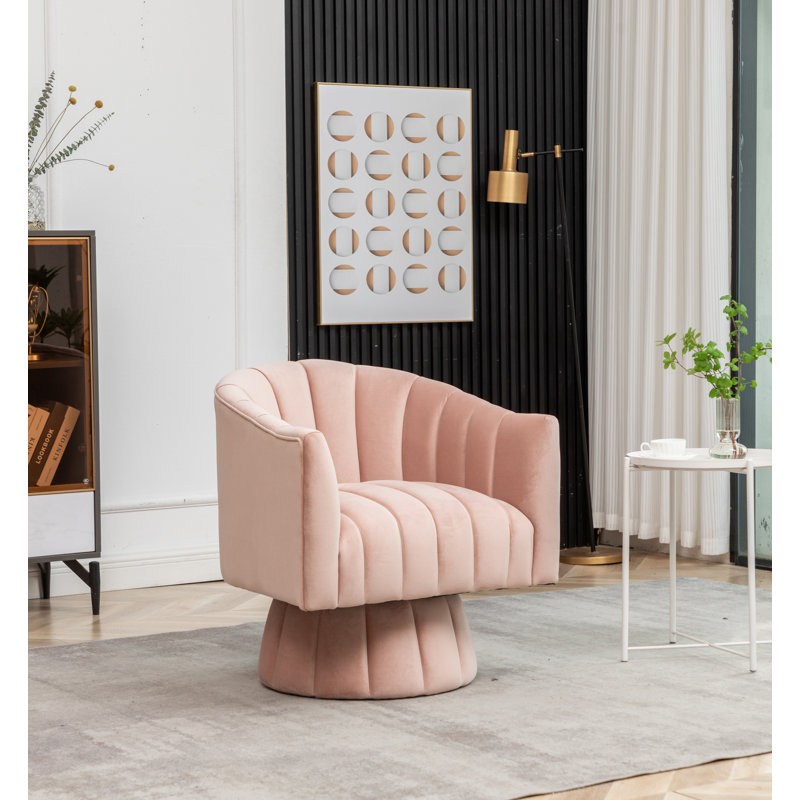 Murrow Upholstered Swivel Barrel Chair, Pink Velvet