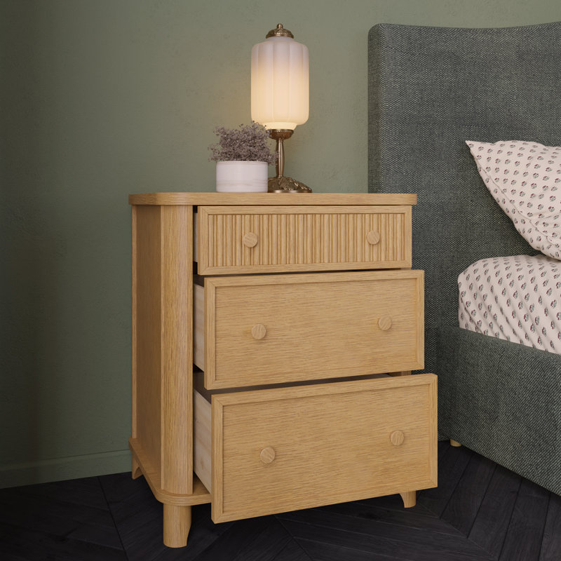 Kennedy 24" Solid Wood 3-Drawer Nightstand In Natural Oak