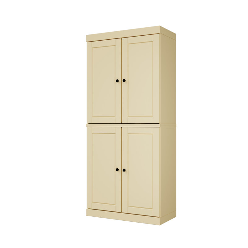 Garde-robe 72 po à quatre portes et deux tiroirs en bois massif jaune 72 po