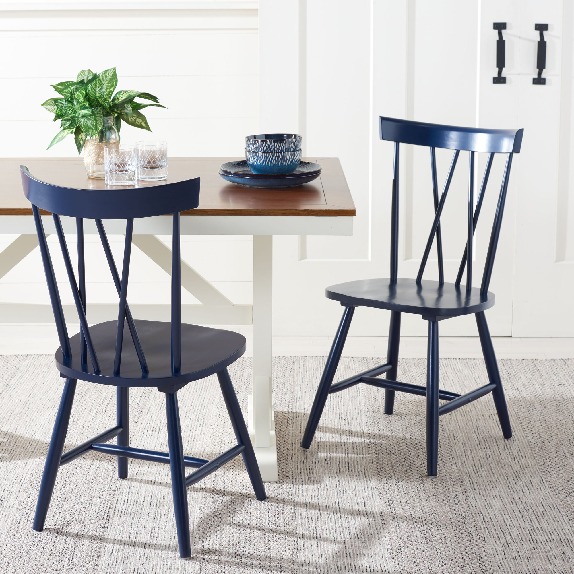 Porschia Cross Back Side Chair, Navy