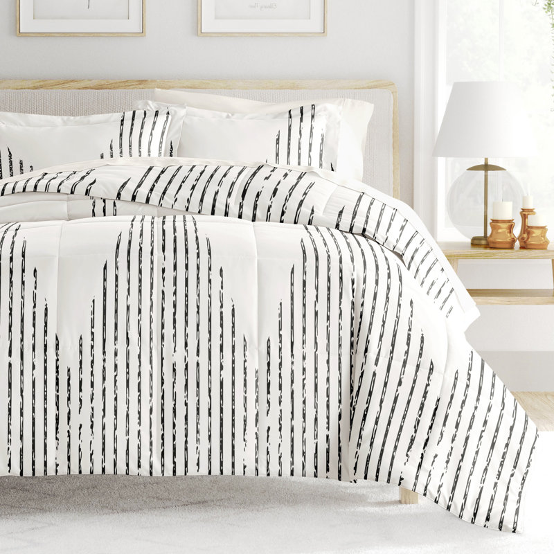 7 Piece Bedding Set - Comforter and Sheet Set, Édredon simple + 1 pièce supplémentaire, Gris à rayures