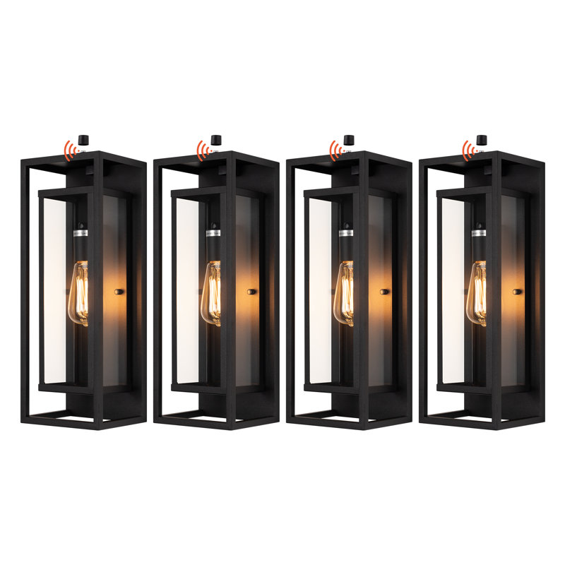 Classic Outdoor Wall Sconce 1 Light with Dusk to Dawn in Matte Black Rectangular, 18" H x 6.61" W x 5.71" D