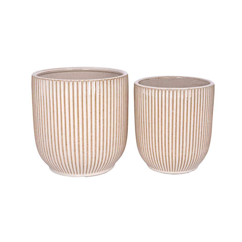 Ensemble de deux pots à fleurs en céramique gris