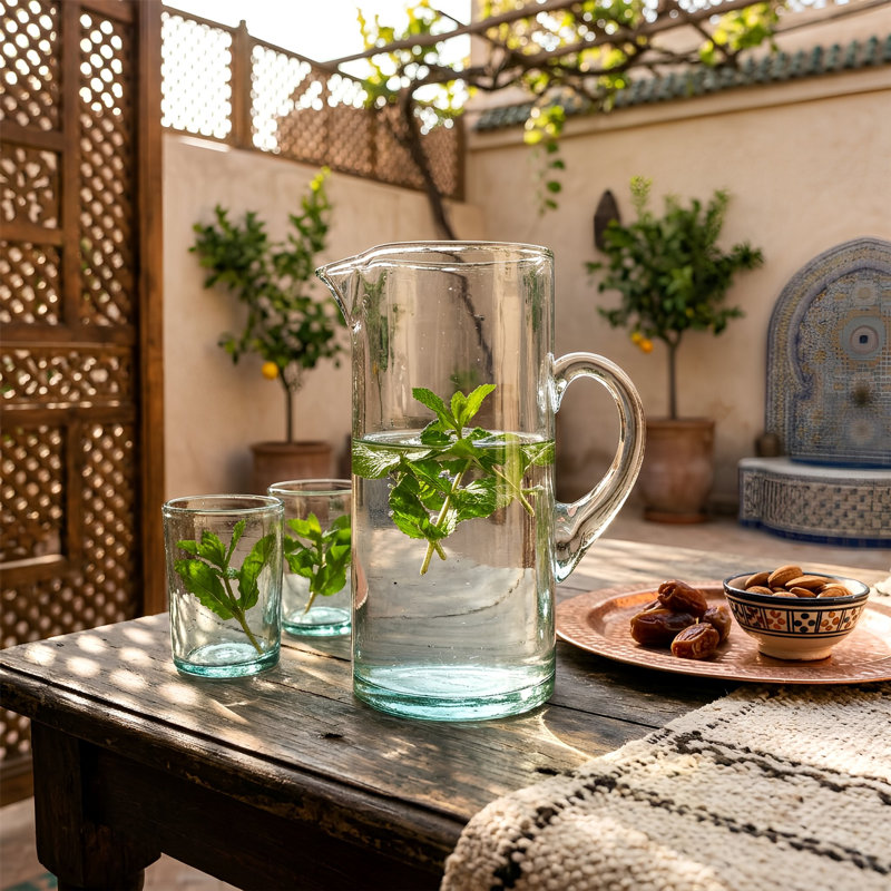 Nicola Spring Jebel Recycled Glass Pitcher Jug, Transparent