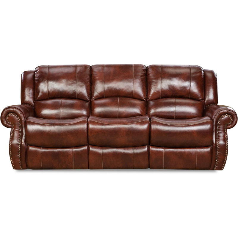 Aspen 93'' Brown Leather Reclining Sofa with Nailhead Trim