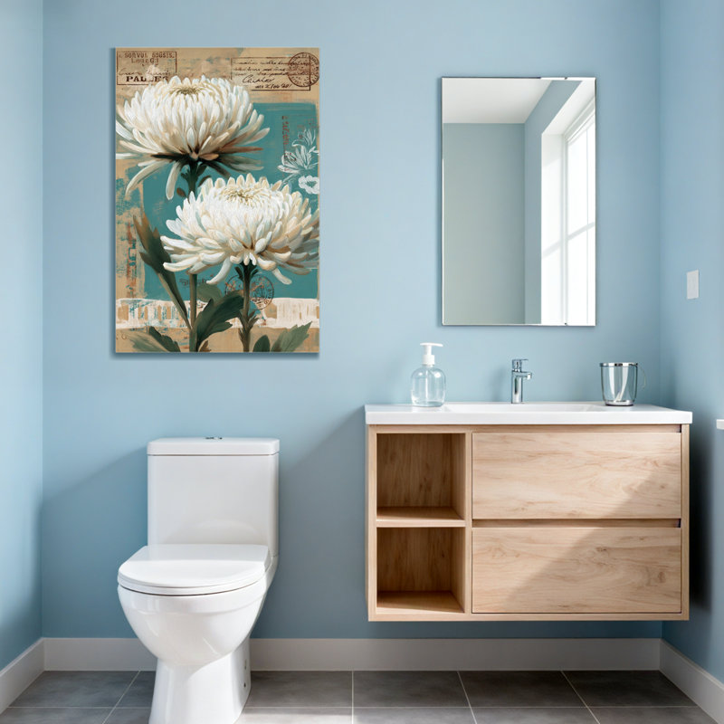 Plantes et fleurs de chrysanthèmes blancs sur fond rétro, H 36 po x l 24 po