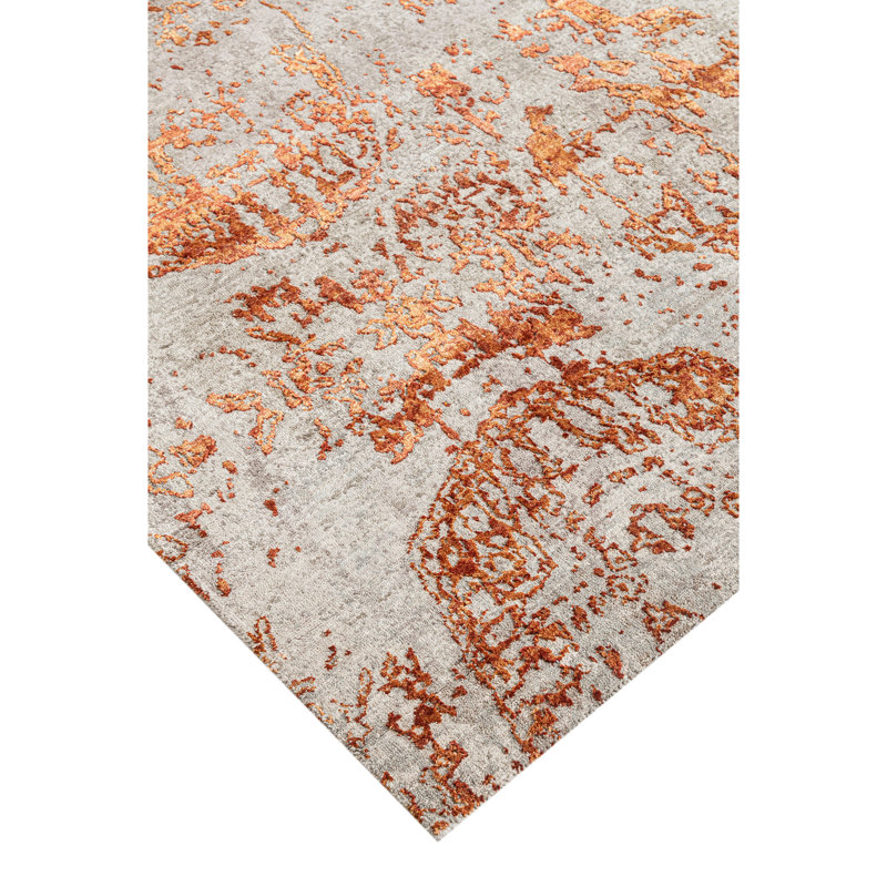 Hand Knotted Abstract Area Rug in Copper/Red/Gray, Rectangle 5' x 8'