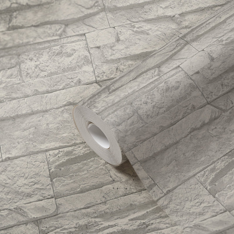 Bricks and More Collection Wide Granite Slabs Wallpaper Roll, Gray