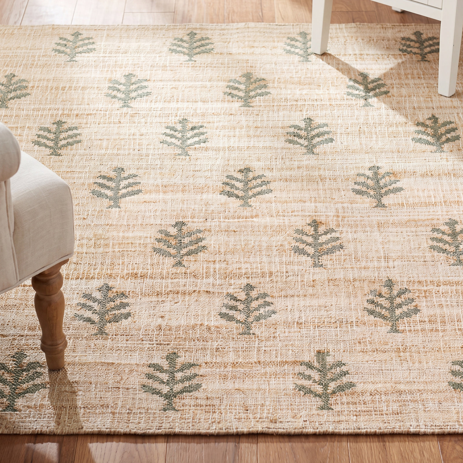Adoria Natural Hand-Woven Floral Jute Rug, Rectangle 9' x 12'