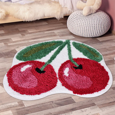  Grand grand tapis de bain cerisier mignon pour la salle de bain, tapis de salle de bain en forme de fruits mignons et géniaux de luxe pour la décoration, tapis de bain lavables antidérapants et moelleux