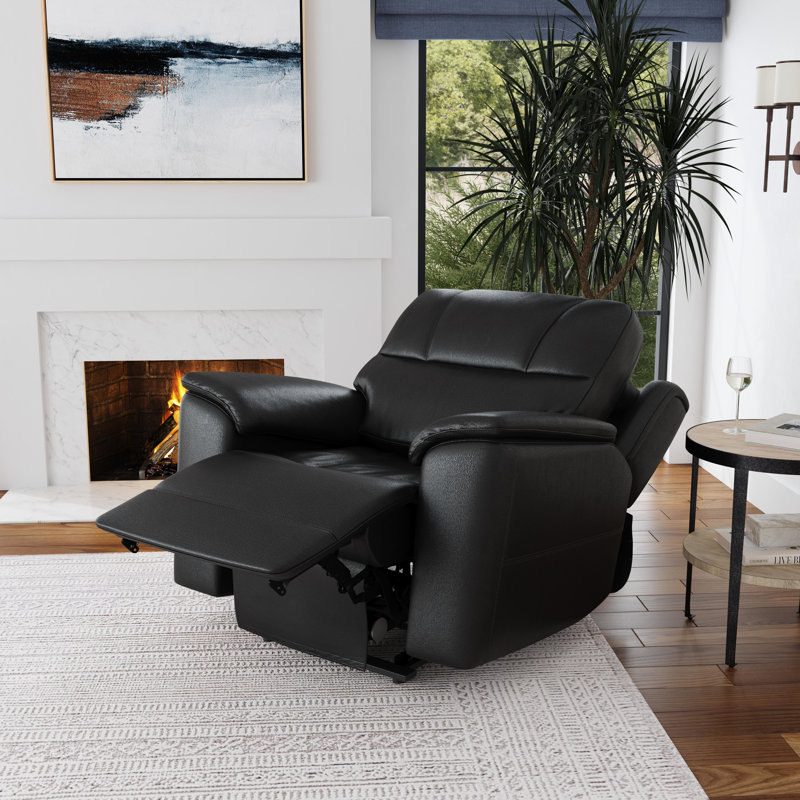 Crew Power Recliner With Power Headrest &Lumbar, Cuir véritable noir