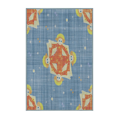 Tapis orange/bleu à motifs