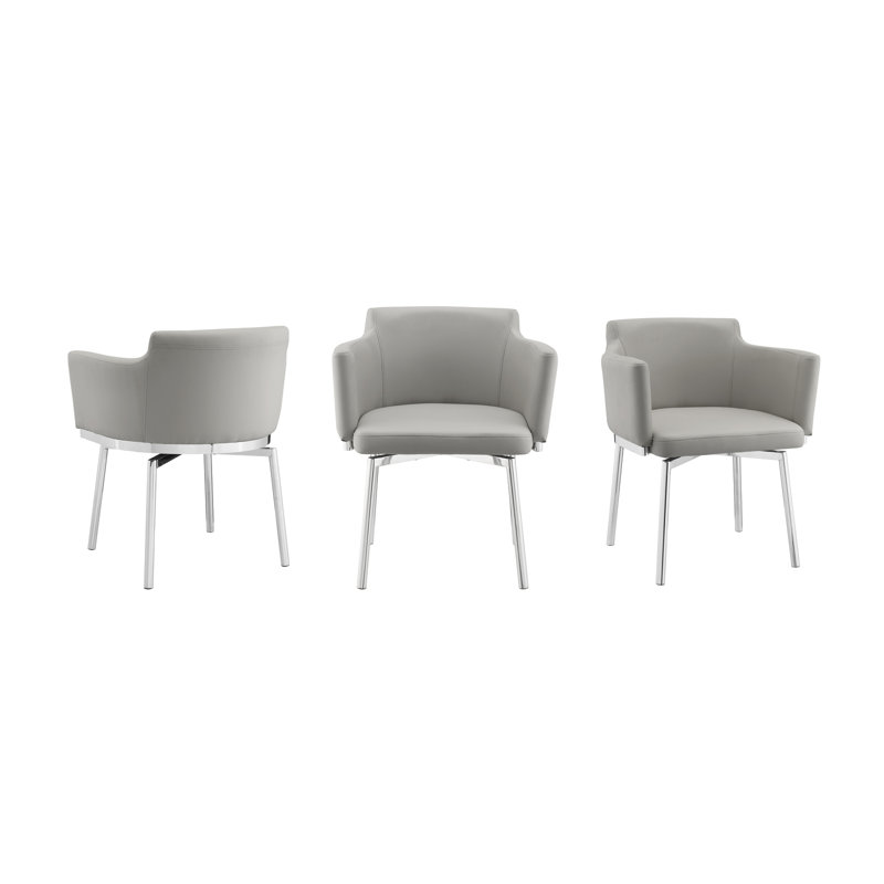 Chandy 18'' H Faux Leather Upholstered Metal Armchair, Taupe